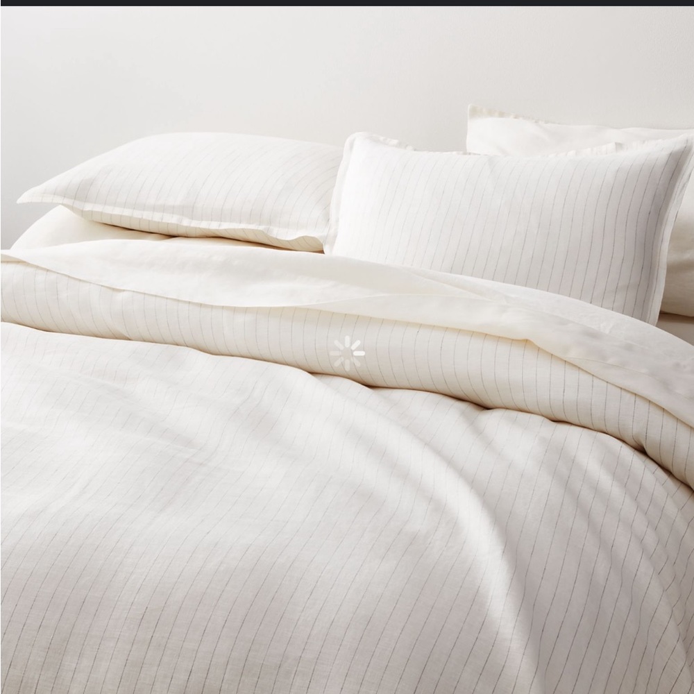 Crate and Barrel Linen Pinstripe King Duvet Cover and Shams